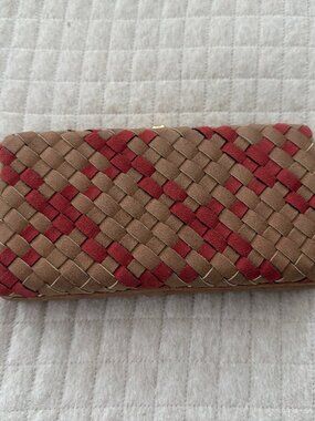Women’s suede multi color woven purse with removable crossbody gold chain